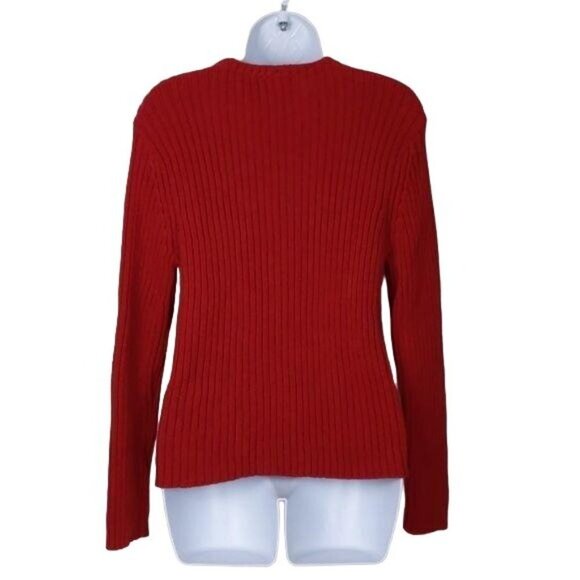Liz Claiborne Womens Sweater Cardigan Red full zip long sleeve w/black collar PS - Picture 7 of 10
